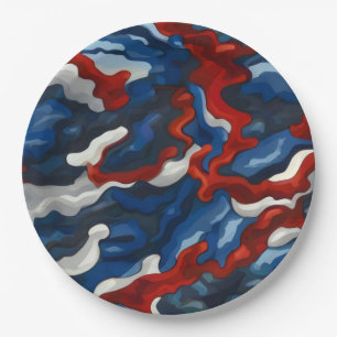red white blue camouflage paper plate