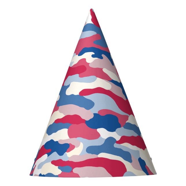 Red White & Blue Camouflage Party Hat (Front)