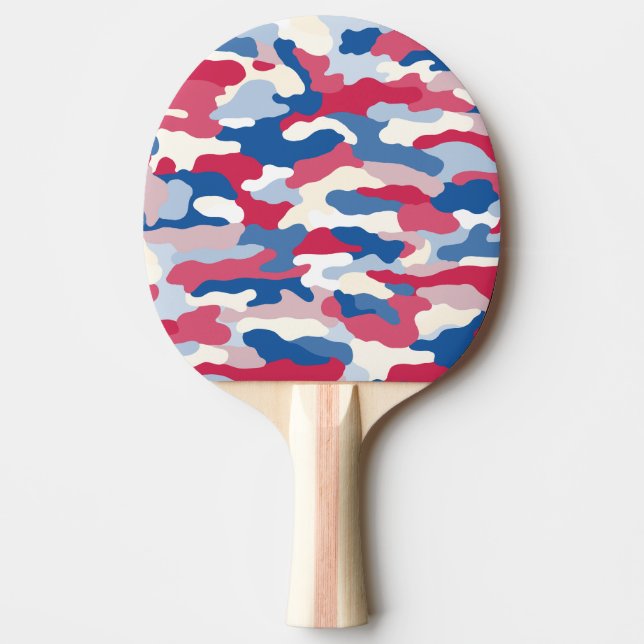 Red White & Blue Camouflage Ping Pong Paddle (Front)