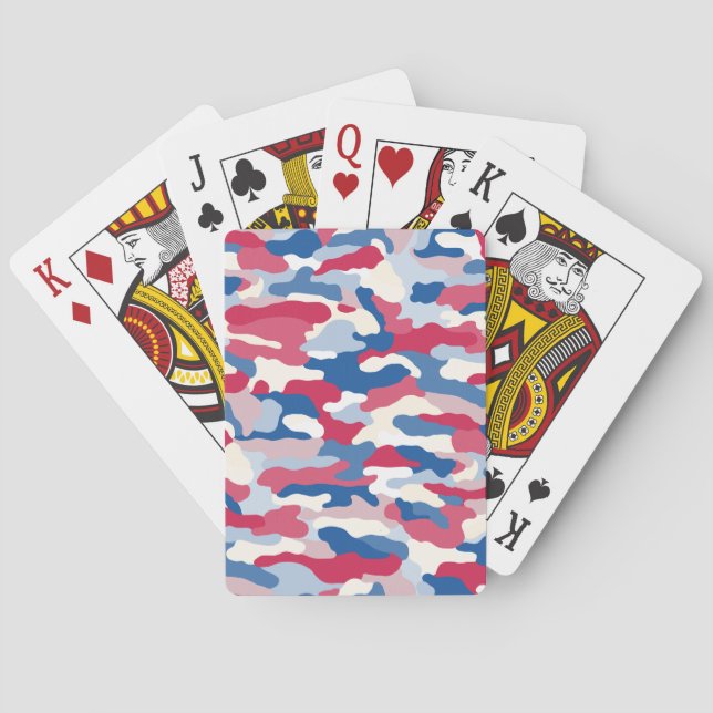 Red White & Blue Camouflage Playing Cards (Back)