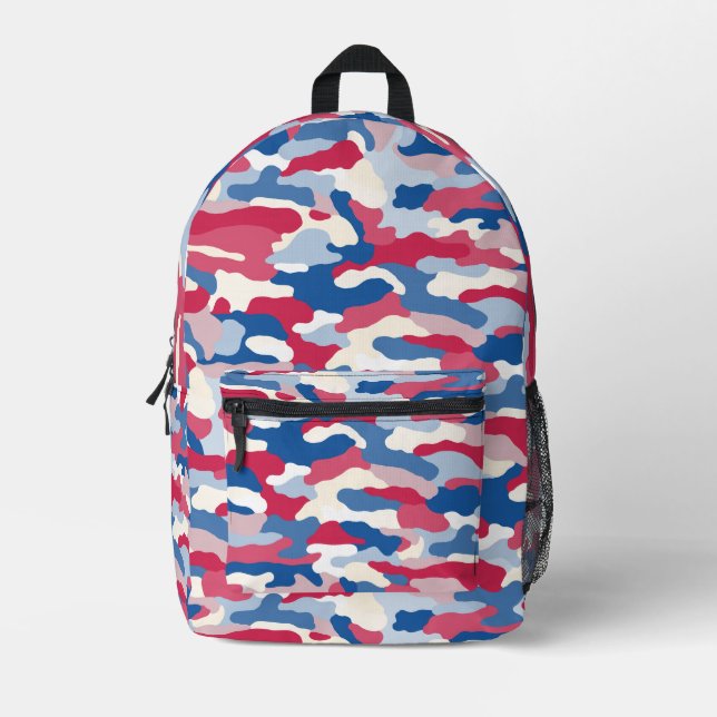 Red White & Blue Camouflage Printed Backpack (Front)
