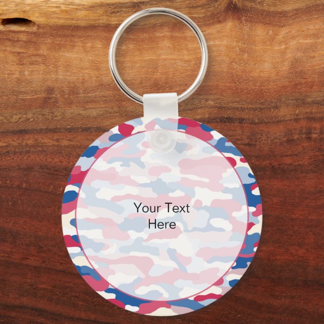 Red White & Blue Camouflage Rugged Aluminium Key Ring (Back)