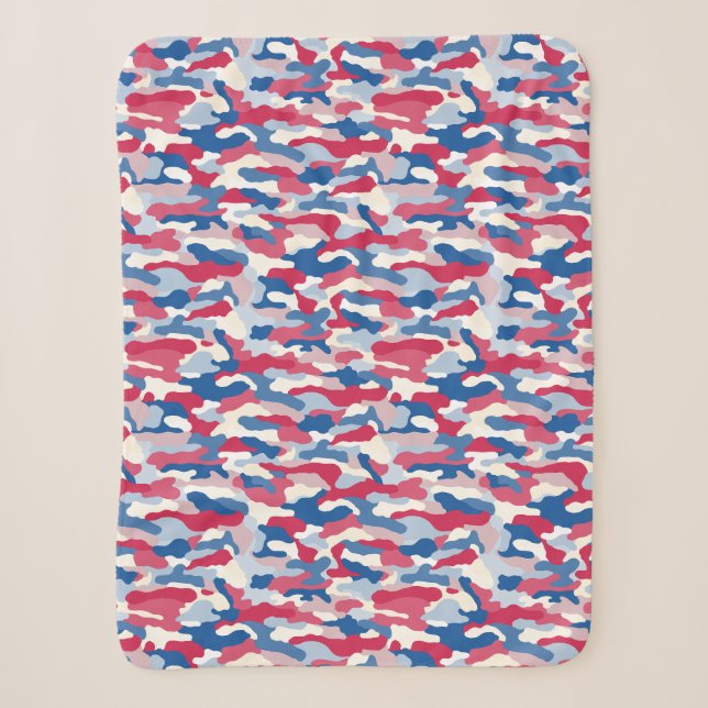 Red White & Blue Camouflage Sherpa Blanket (Front)