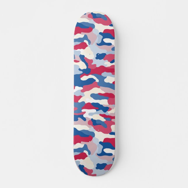 Red White & Blue Camouflage Skateboard (Front)