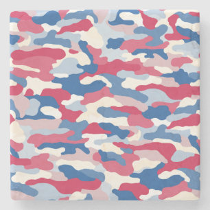 Red White & Blue Camouflage Stone Coaster