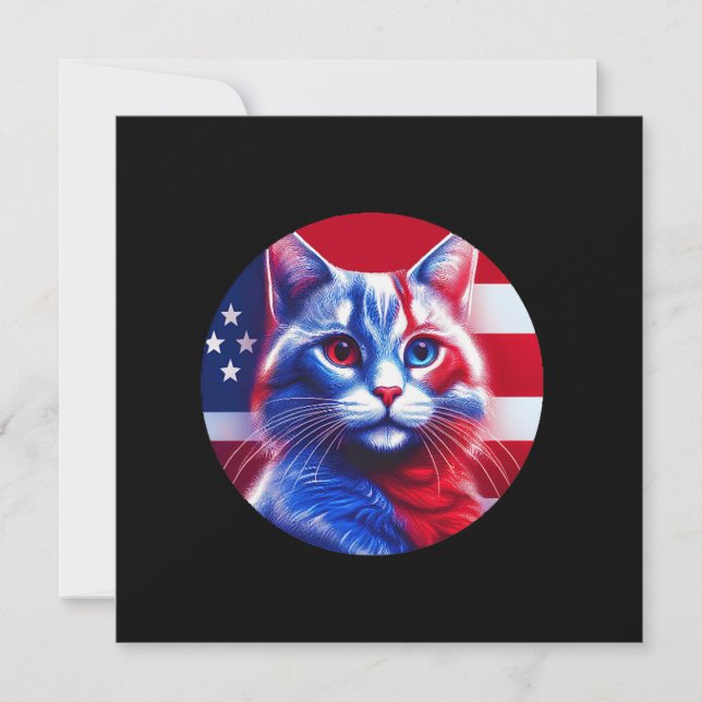 Red White & Blue Cat With American Flag Background Invitation (Front)