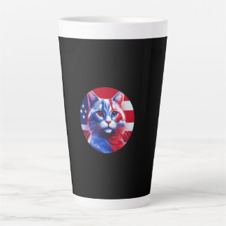 Red White & Blue Cat With American Flag Background Latte Mug