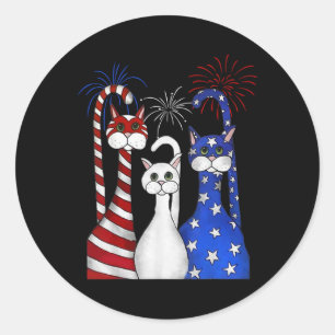 Red White Blue Cats Usa Flag Firework 4th Of July  Classic Round Sticker