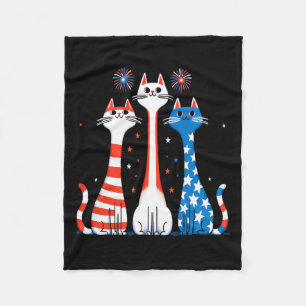 Red White Blue Cats Usa Flag Firework 4th Of July Fleece Blanket