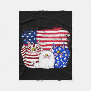 Red White Blue Cats Usa Flag Firework 4th Of July Fleece Blanket