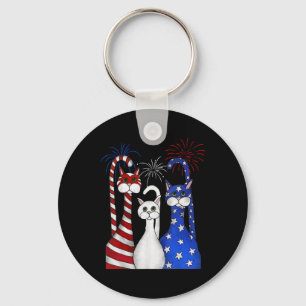 Red White Blue Cats Usa Flag Firework 4th Of July Key Ring