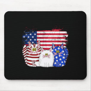 Red White Blue Cats Usa Flag Firework 4th Of July  Mouse Pad