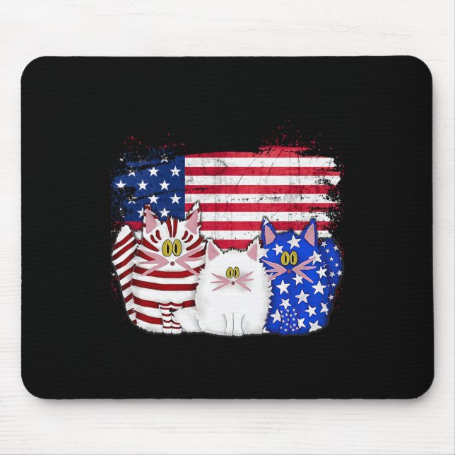 Red White Blue Cats Usa Flag Firework 4th Of July  Mouse Pad (Front)