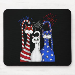 Red White Blue Cats Usa Flag Firework 4th Of July Mouse Pad