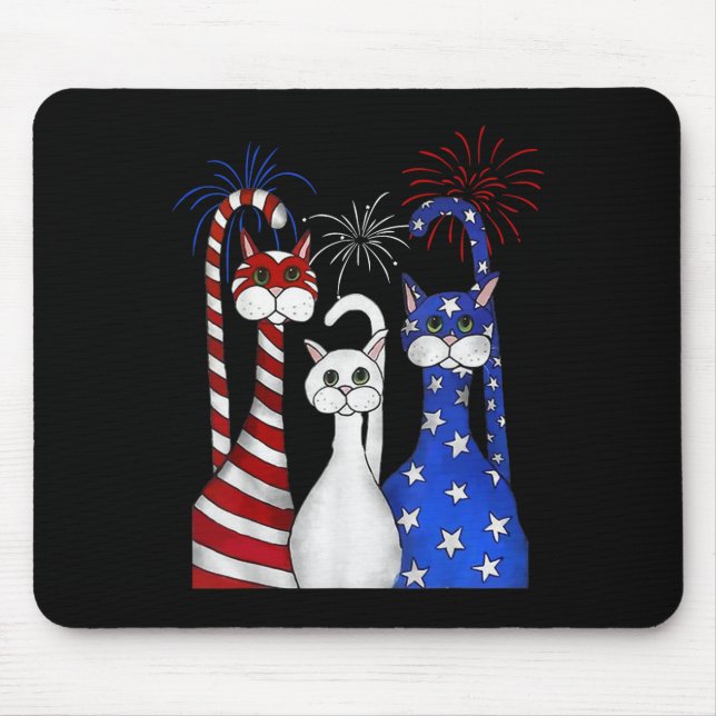 Red White Blue Cats Usa Flag Firework 4th Of July  Mouse Pad (Front)