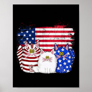 Red White Blue Cats Usa Flag Firework 4th Of July Poster