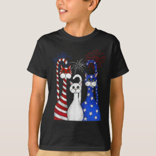 Red White Blue Cats Usa Flag Firework 4th Of July  T-Shirt