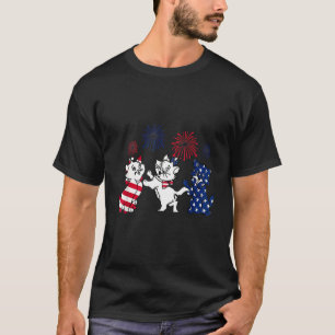 Red White Blue Cats Usa Flag Fireworks 4th Of July T-Shirt
