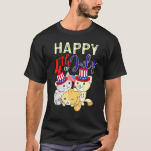 Red White Blue Cats USA Flag Happy 4th Of July T-Shirt