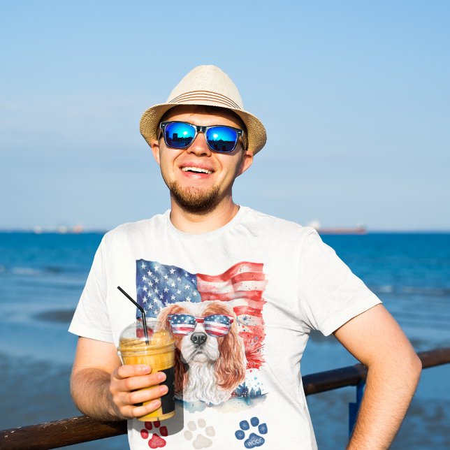 Red White Blue Cavalier Spaniel Dog 4th of July T-Shirt (Creator Uploaded)