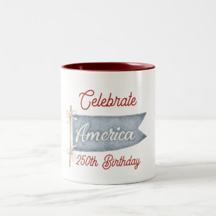 Red White Blue Celebrate America  Two-Tone Coffee Mug