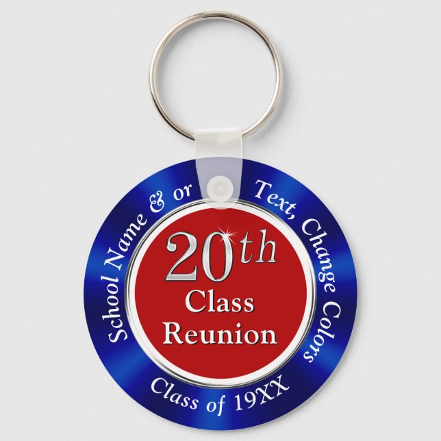 Red, White, Blue Cheap 20th Class Reunion Favours Key Ring (Front)