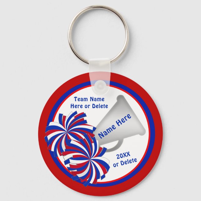 Red White Blue Cheerleading Keychains PERSONALIZED (Front)