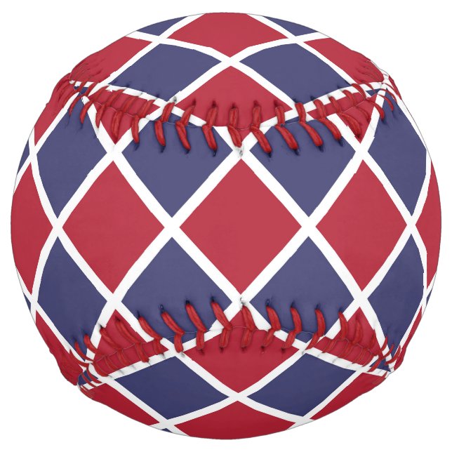 Red White Blue Chequered Diamond Pattern Softball (Front)