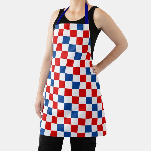 Red White Blue Chequered Pattern Design  Apron (Insitu)