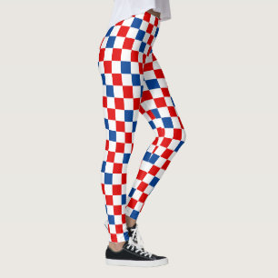 Red White Blue Chequered Pattern Design Leggings