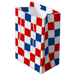 Red White Blue Chequered Pattern Design  Medium Gift Bag