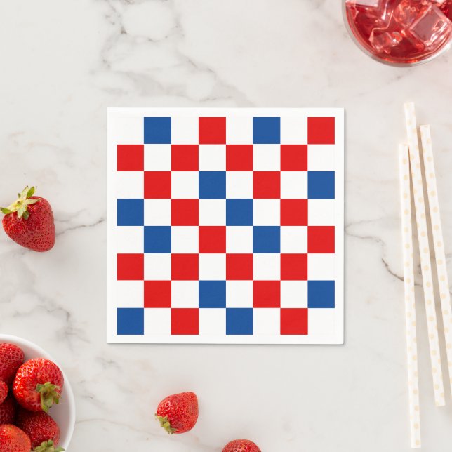 Red White Blue Chequered Pattern Design  Napkin (Insitu)