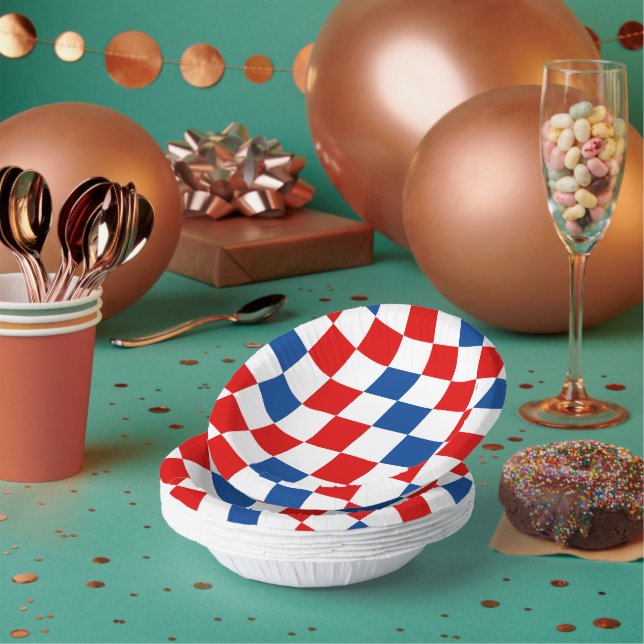 Red White Blue Chequered Pattern Design  Paper Plate (Multi)