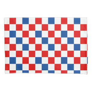 Red White Blue Chequered Pattern Design  Pillowcase