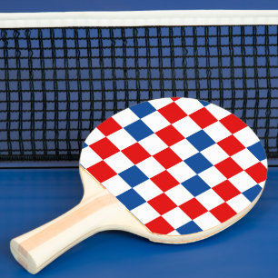 Red White Blue Chequered Pattern Design Ping Pong Paddle