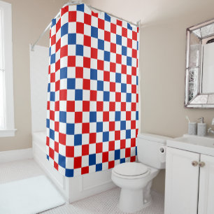 Red White Blue Chequered Pattern Design  Shower Curtain