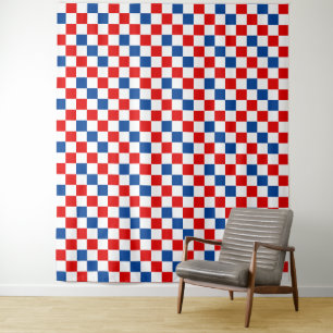 Red White Blue Chequered Pattern Design Tapestry
