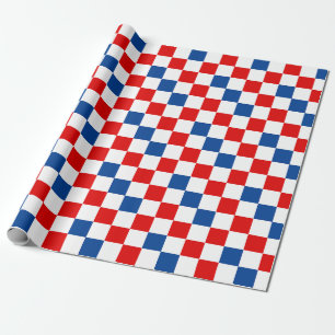 Red White Blue Chequered Pattern Design  Wrapping Paper