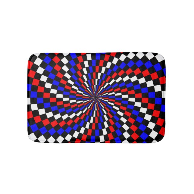 Red White Blue Chequered Spiral by Kenneth Yoncich Bath Mat (Front)