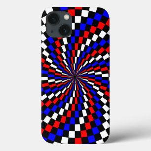 Red White Blue Chequered Spiral by Kenneth Yoncich iPhone 13 Case