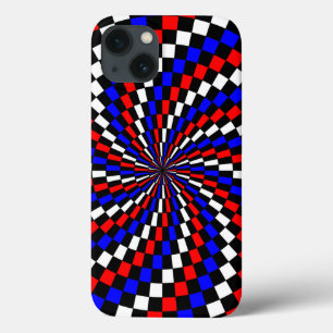 Red White Blue Chequered Spiral by Kenneth Yoncich iPhone 13 Case
