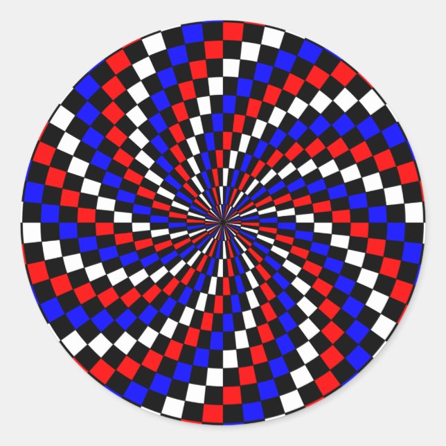 Red White Blue Chequered Spiral by Kenneth Yoncich Classic Round Sticker (Front)