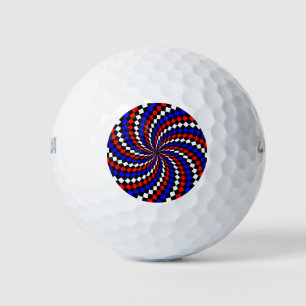 Red White Blue Chequered Spiral by Kenneth Yoncich Golf Balls