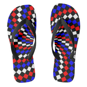 Red White Blue Chequered Spiral by Kenneth Yoncich Jandals