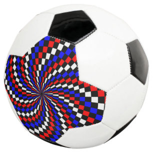 Red White Blue Chequered Spiral by Kenneth Yoncich Soccer Ball