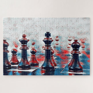 Red, White, Blue Chess Pieces King, Queen, Bishop Jigsaw Puzzle