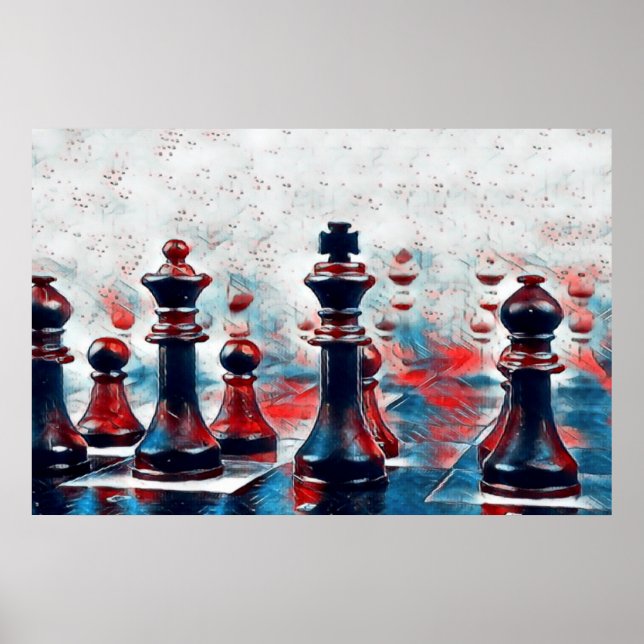 Red, White, Blue Chess Pieces King, Queen, Bishop Poster (Front)