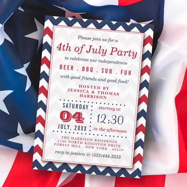Red, White & Blue Chevron 4th Of July Party Invitation (Creator Uploaded)