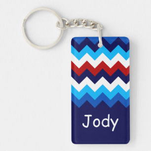 Red White Blue Chevron Custom Rectangle Keychain 