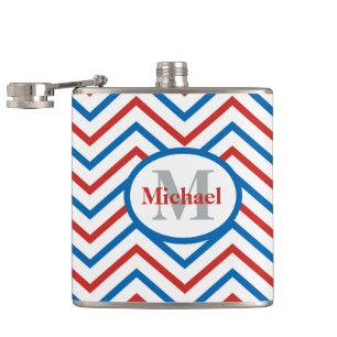 Red White Blue Chevron Pattern Hip Flask